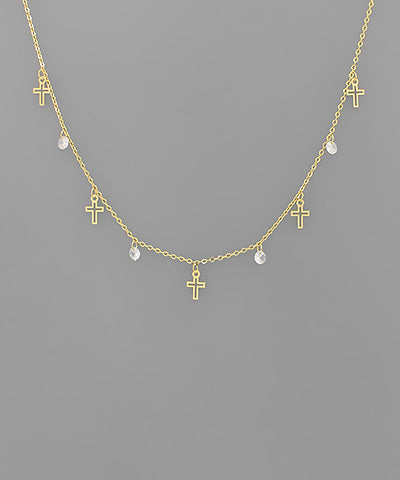 Cross & Crystal Charm Necklace