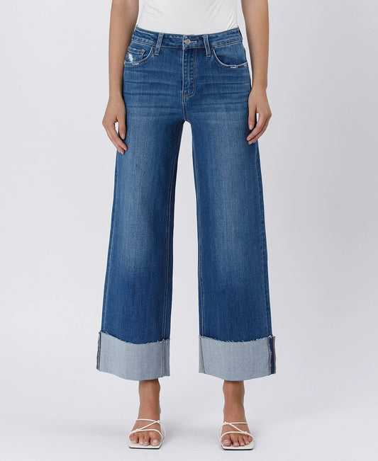 Lovervet Cuffed Ankle Wide Leg Jeans