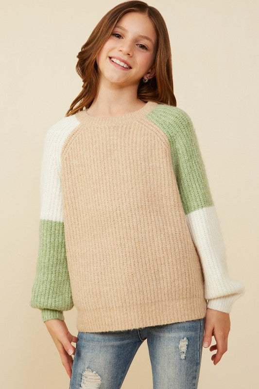 Girls Color Block Pullover Sweater