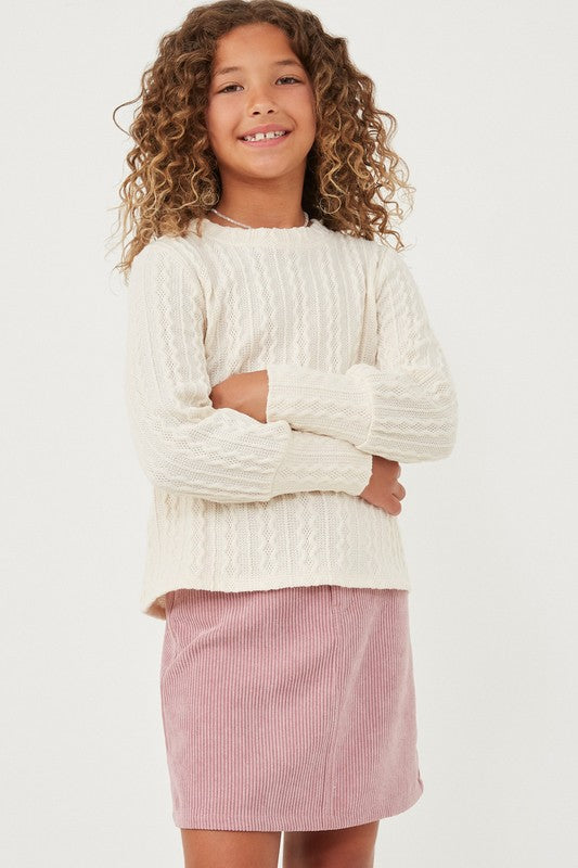 Girls Cable Knit Pullover Top