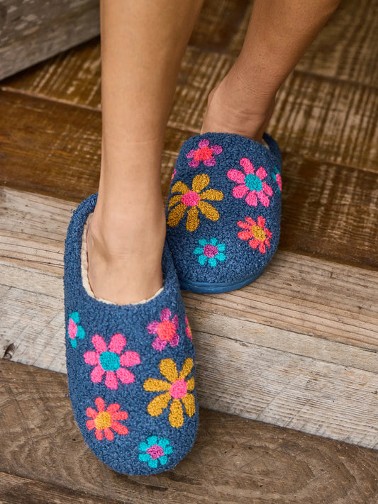 Blue Daisy Sherpa Slippers