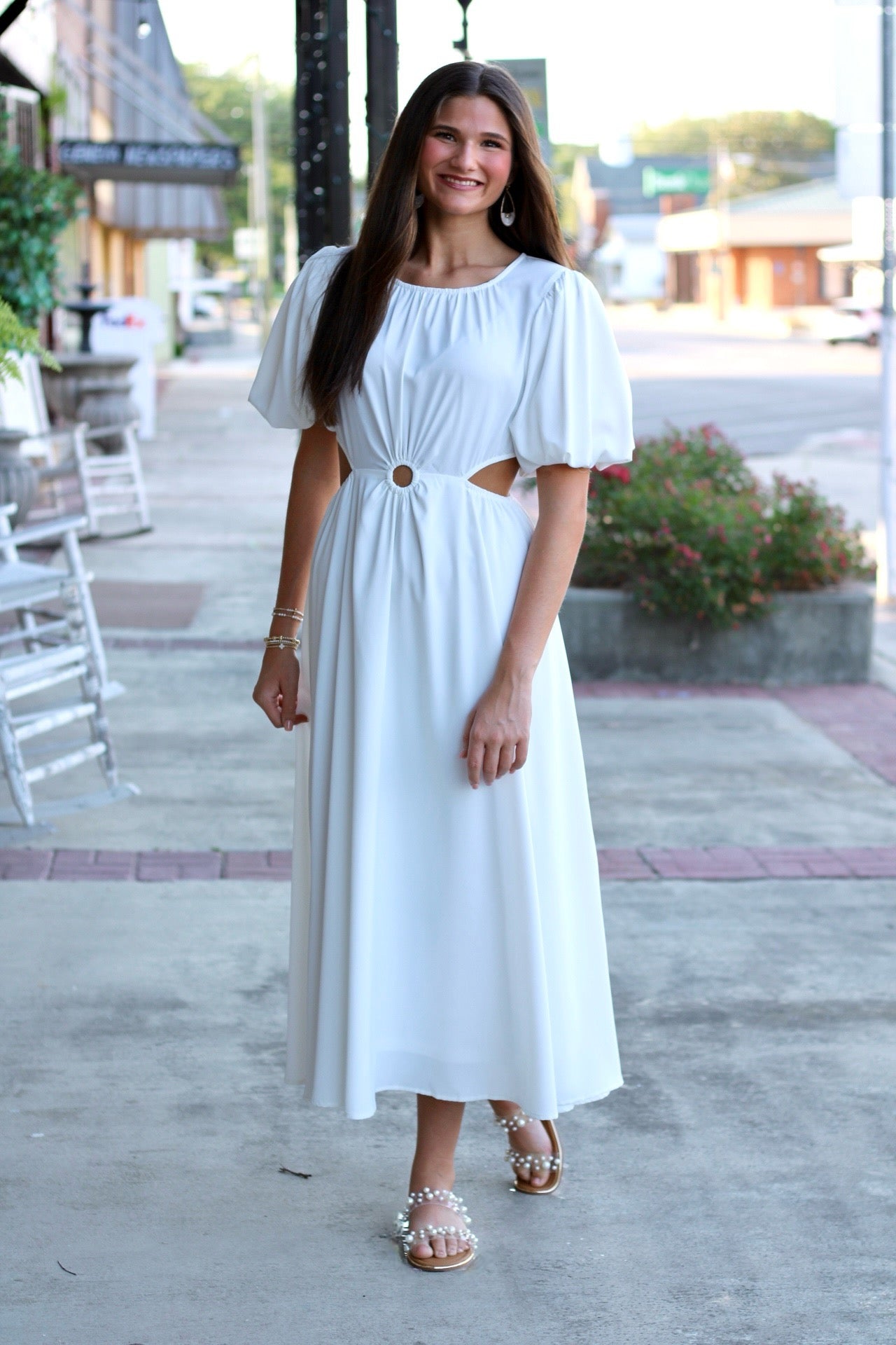 Puff Sleeve Cutout Maxi Dress