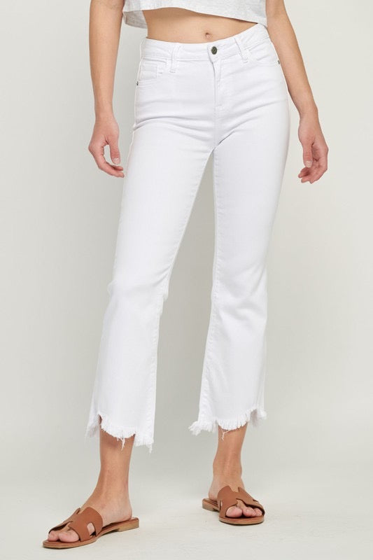 White High Waist Cropped Flare