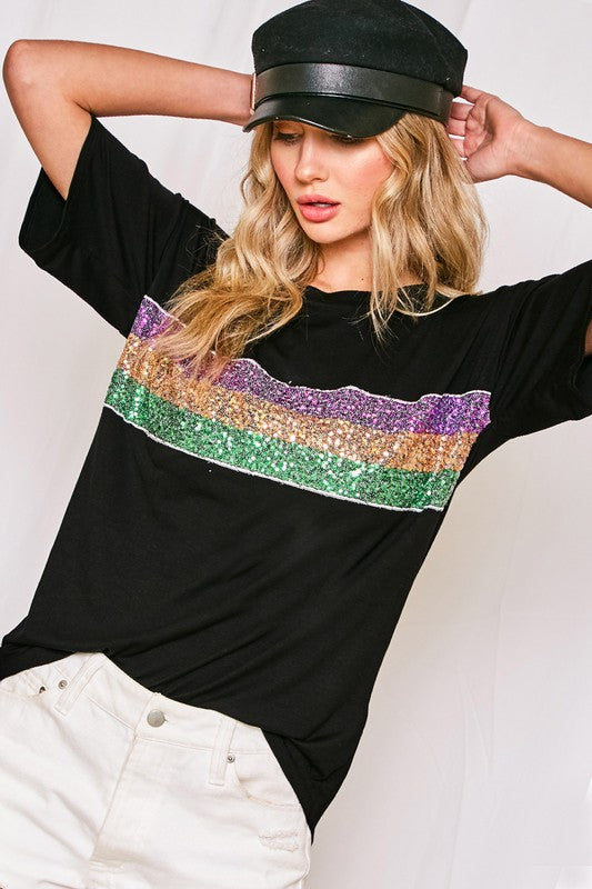 Black Mardi Gras Striped Top